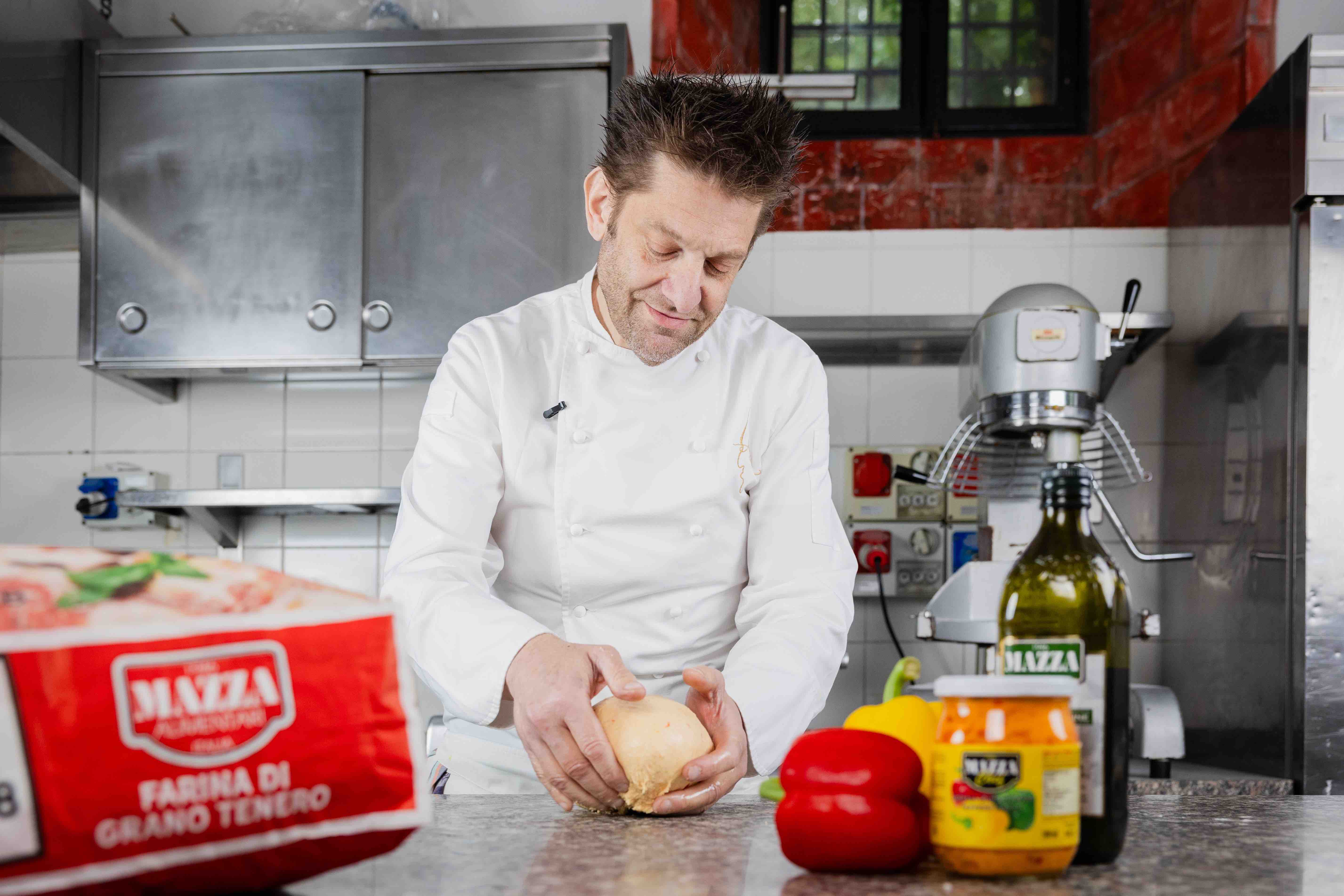 Professional chef working with Mazza products in commercial kitchen